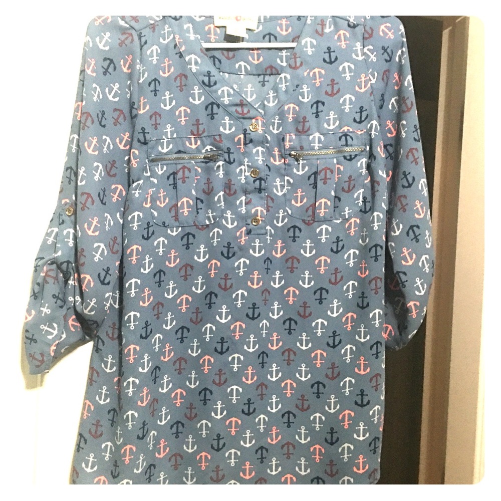 Anchor print 3/4 sleeve top
